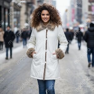 quilted with faux fur ivory long coat